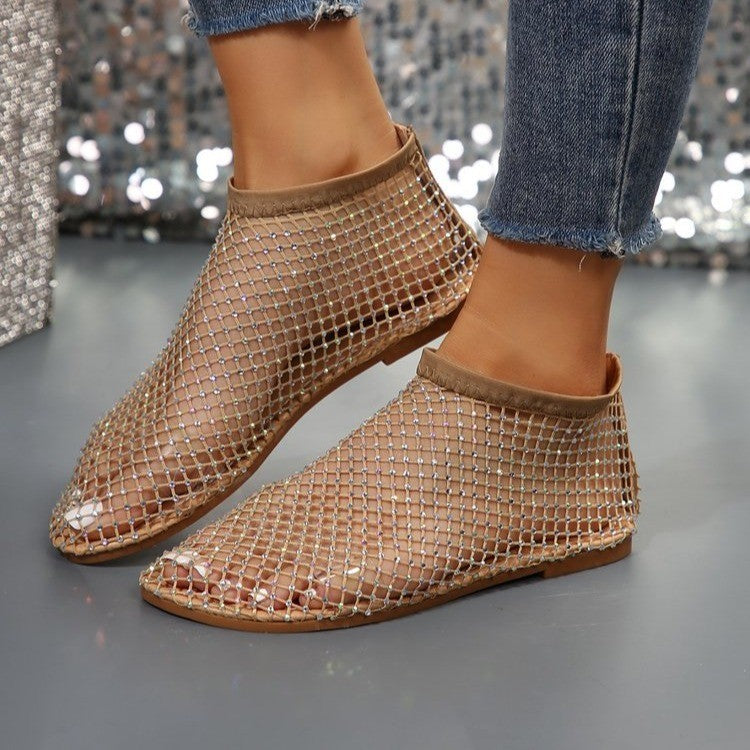 Ortho Welt Hollow Flat Sandals With Rhinestones - Summer Fashion