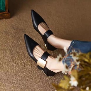 Ortho Welt Chunky Heels With Metal Buckle And Colorblock