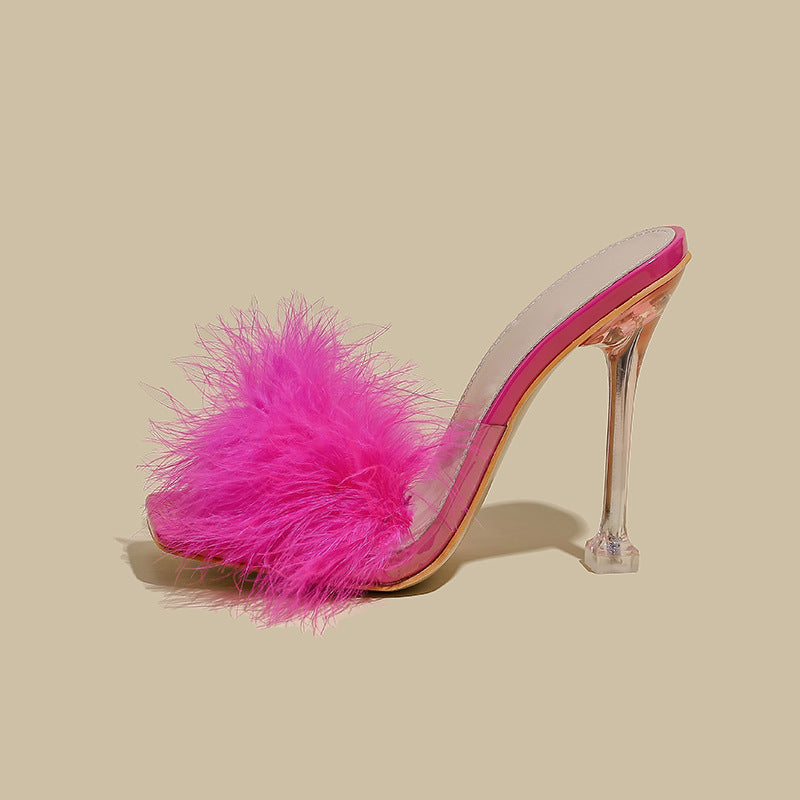Ortho Welt Crystal And Fur Stiletto Heel Sandals