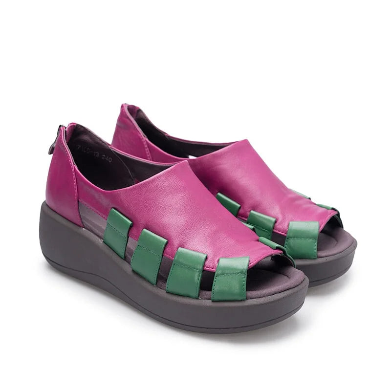 Ortho Welt Zamira Keilsandale - Farbblock Leder Orthopedic