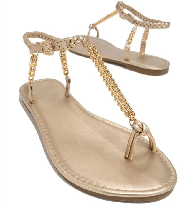 Ortho Welt Plus Size Sandals With Unique Metal Chain