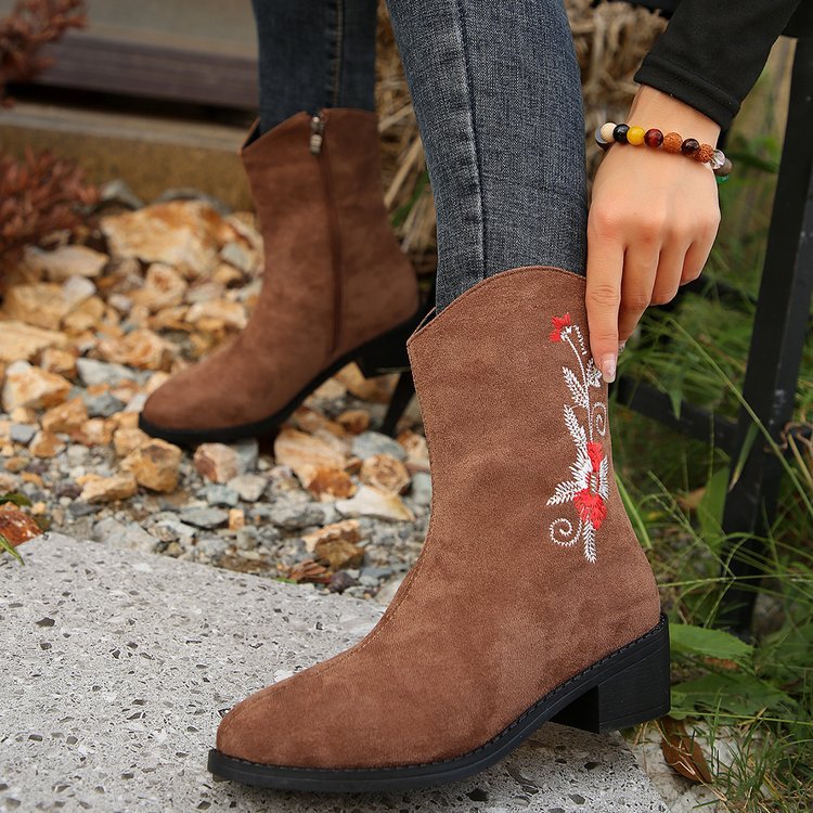 Ortho Welt Mid-Calf Boots - Embroidered Orthopedic Comfort