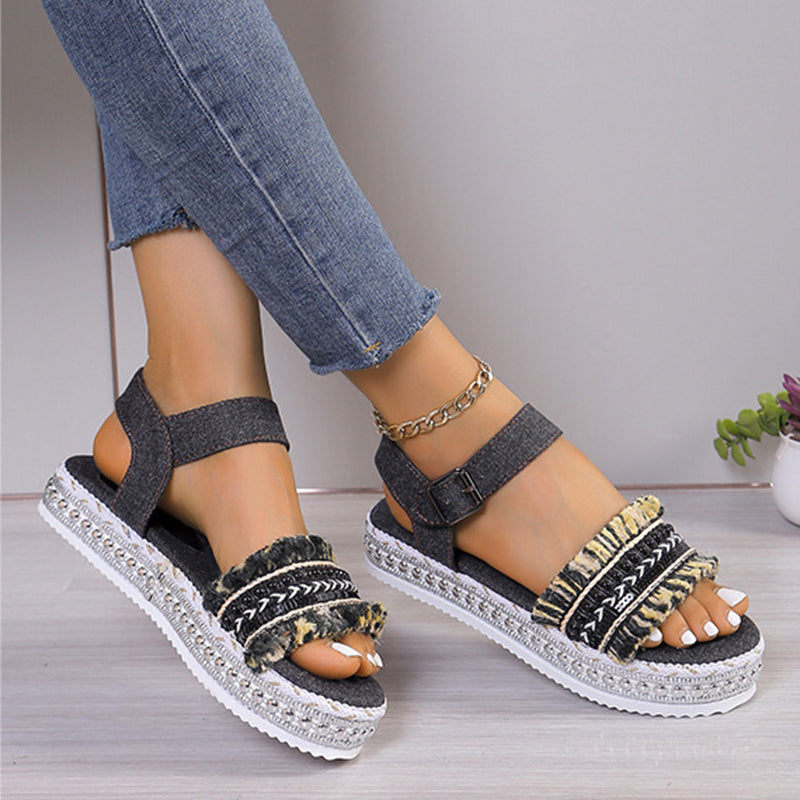 Ortho Welt Denim Sandals With Fringe, Ethnic And Unique Style For Summer