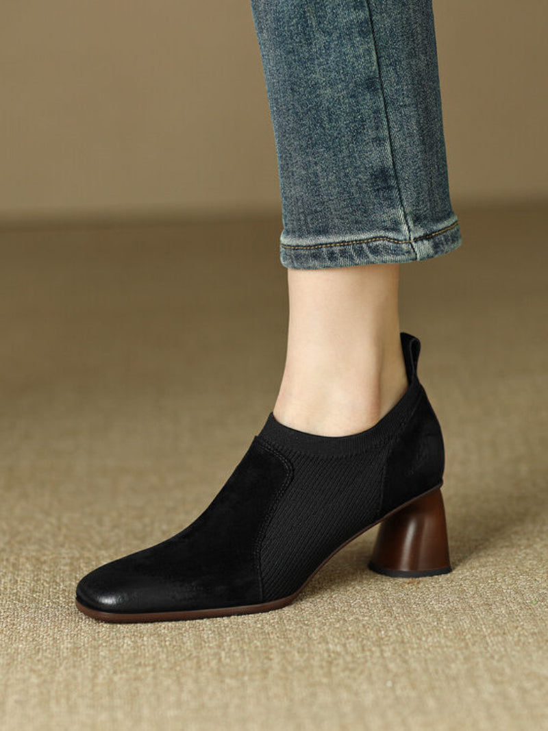Ortho Welt Square High Leather Heels With A Unique Patchwork Design