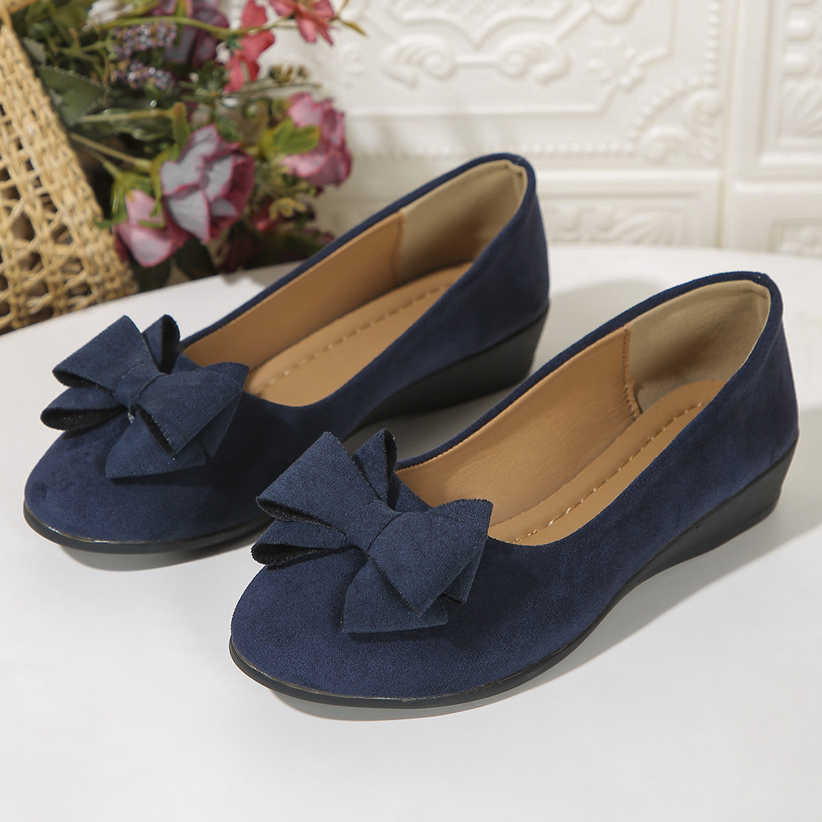 Ortho Welt Suede Shoes With Bow And Elastic - Unique Elegance