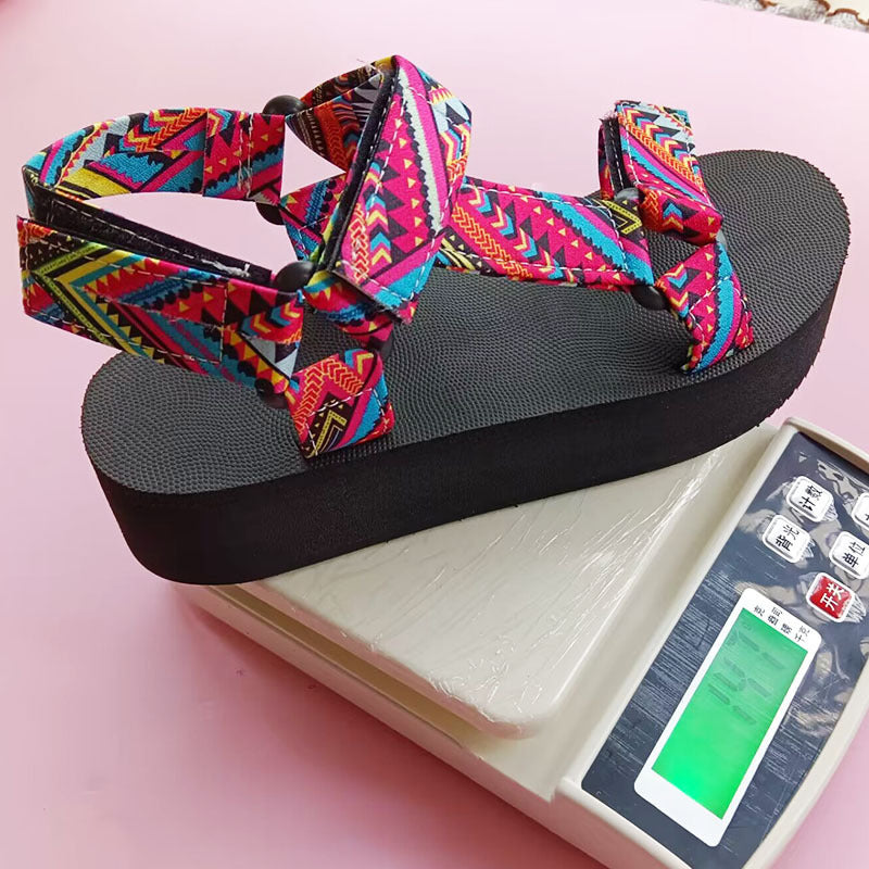 Ortho Welt Ethnic Printed Velcro Sandals - Summer Fashion