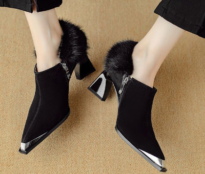 Ortho Welt Chic Retro Heeled Shoes With Zipper And Unique Elegance