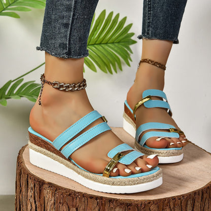 Ortho Welt Unique Colorblock Wedge Sandals For Summer -