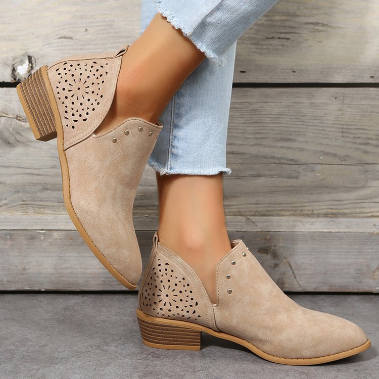 Ortho Welt Retro Ankle Boots With Low Heels And Studs - Unique Elegance