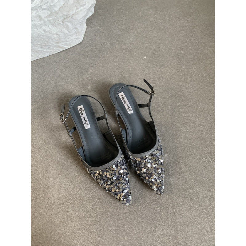 Ortho Welt Silver Sequined Pumps - Unique French Style