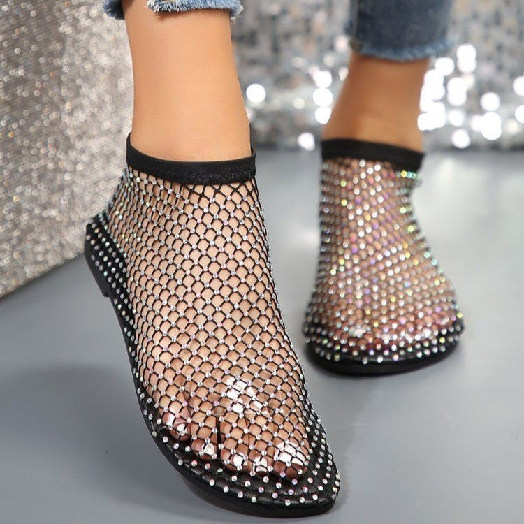 Ortho Welt Hollow Flat Sandals With Rhinestones - Summer Fashion