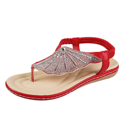 Ortho Welt Rhinestone Shell Sandals - Summer Elegance
