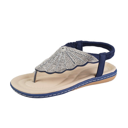Ortho Welt Rhinestone Shell Sandals - Summer Elegance
