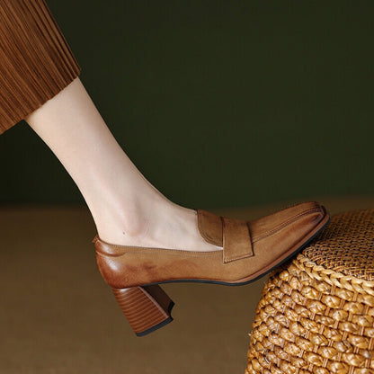 Ortho Welt Low-Cut Shoes With Thick, Square Heels - Unique Elegance