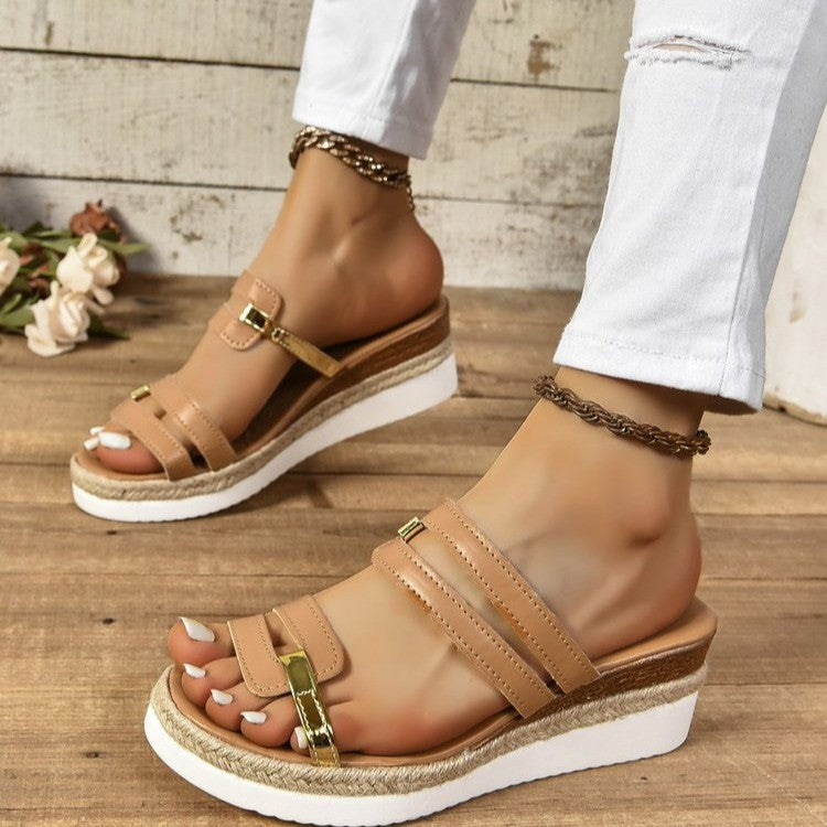 Ortho Welt Unique Colorblock Wedge Sandals For Summer -