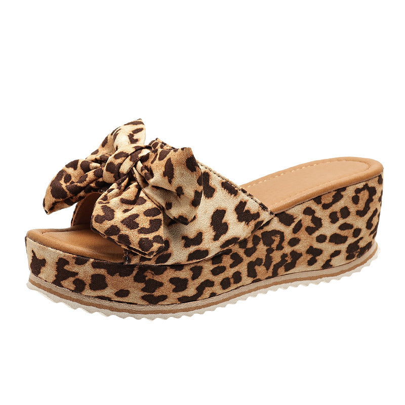 Ortho Welt Wedge Slippers - Orthopedic Leopard Bow