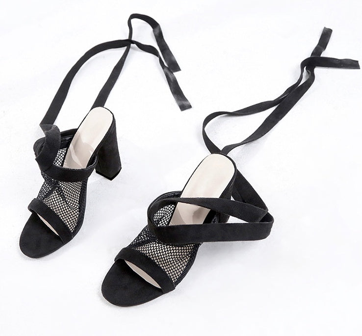 Ortho Welt High Heels Sandalen - Mesh & Blockabsatz