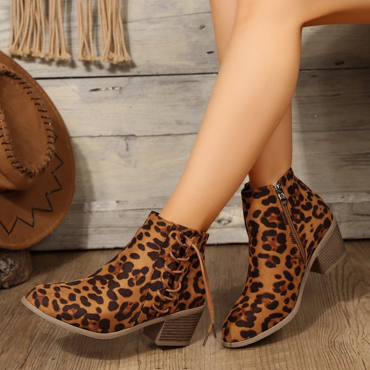 Ortho Welt Leopard Boots - Orthopedic Side Strap Comfort
