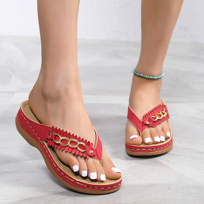 Ortho Welt Wedge Sandals With Chain - Unique Retro Style