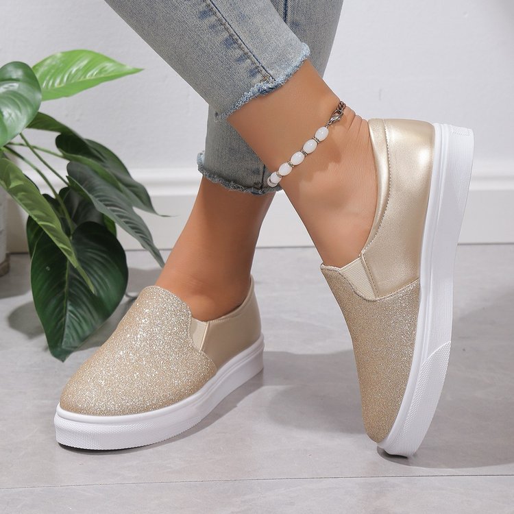 Ortho Welt Round-Toe Flat Shoes With Sequins - Unique Elegance