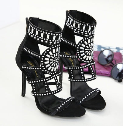 Ortho Welt Rhinestone High-Heeled Sandals - Unique Elegance