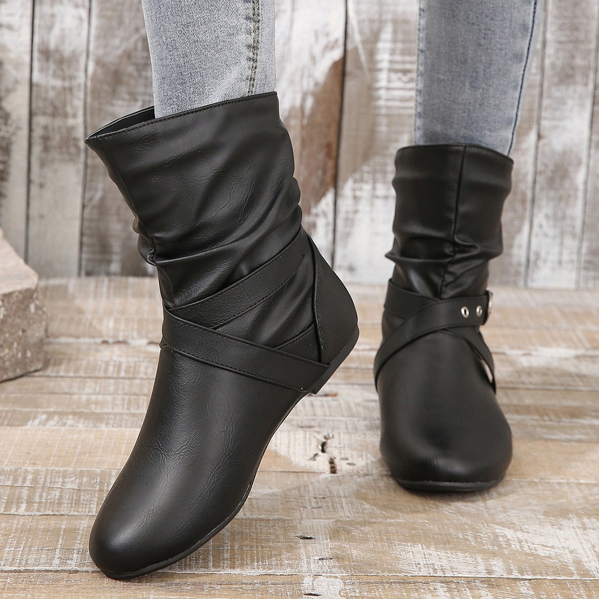 Ortho Welt Ankle Boots - Orthopedic, Round Toe, Flat Buckle