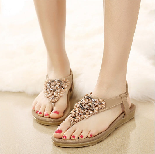 Ortho Welt Summer Sandals With Rhinestones And Flowers - Plus Size
