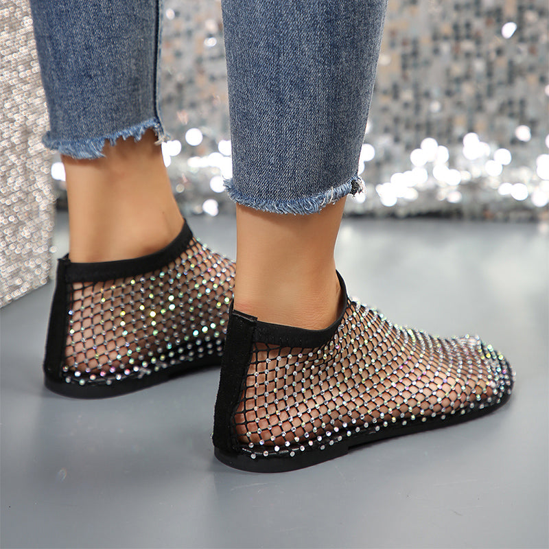 Ortho Welt Hollow Flat Sandals With Rhinestones - Summer Fashion
