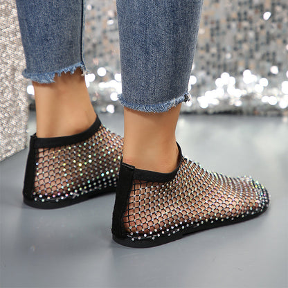 Ortho Welt Hollow Flat Sandals With Rhinestones - Summer Fashion