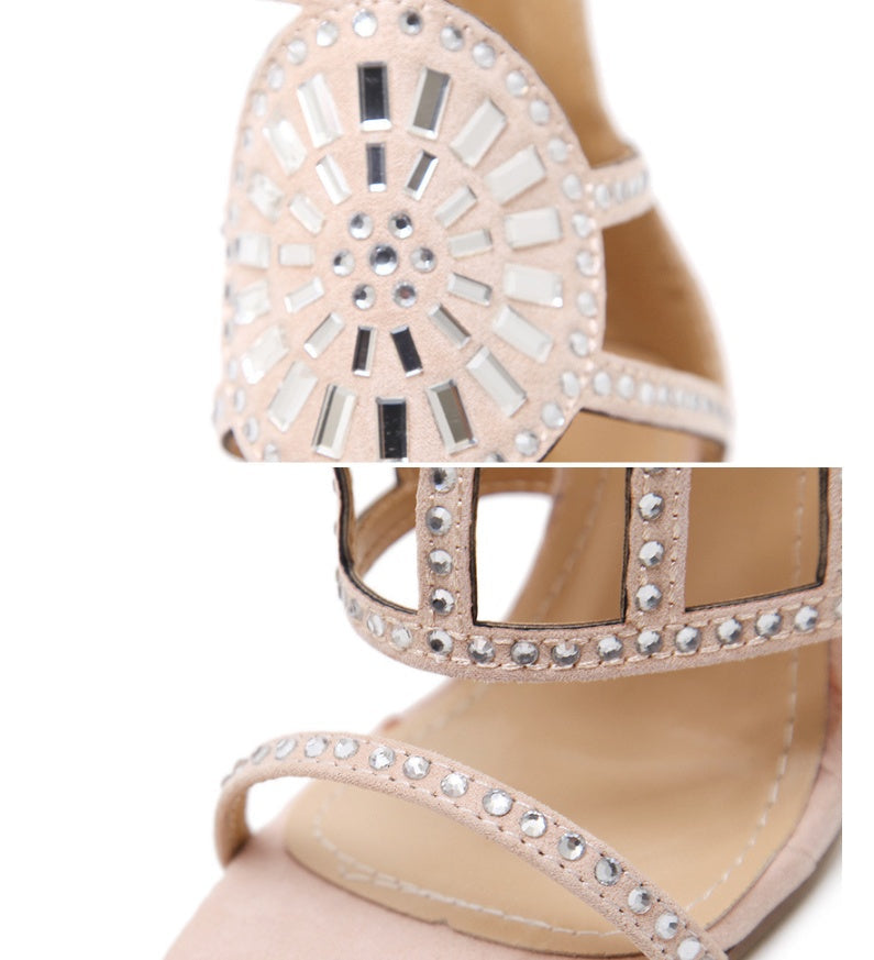 Ortho Welt Rhinestone High-Heeled Sandals - Unique Elegance