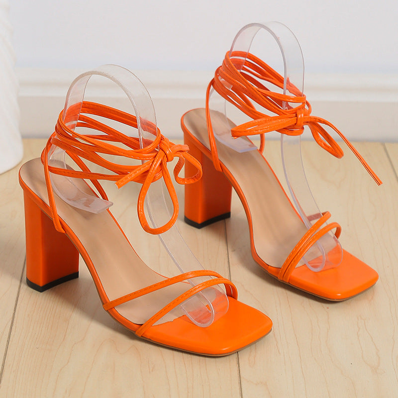 Ortho Welt Unique Lace-Up Sandals With A Square Heel For Summer