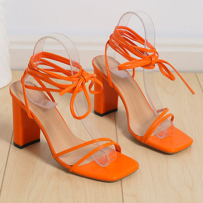 Ortho Welt Unique Lace-Up Sandals With A Square Heel For Summer