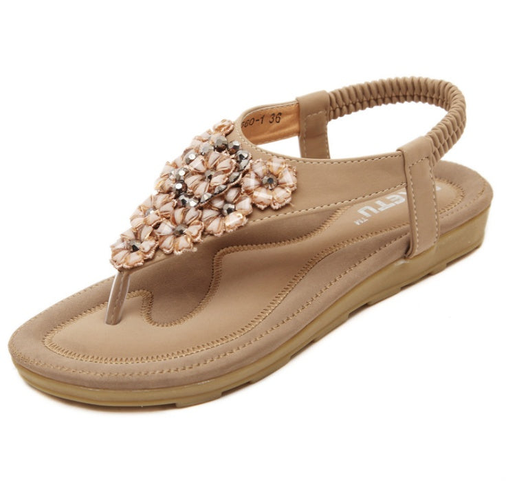 Ortho Welt Summer Sandals With Rhinestones And Flowers - Plus Size