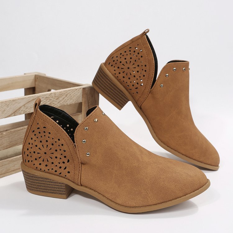 Ortho Welt Retro Ankle Boots With Low Heels And Studs - Unique Elegance