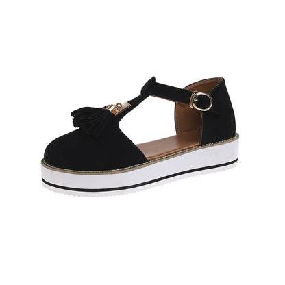 Ortho Welt Round High Heel Sandals With Fringe - Unique Elegance