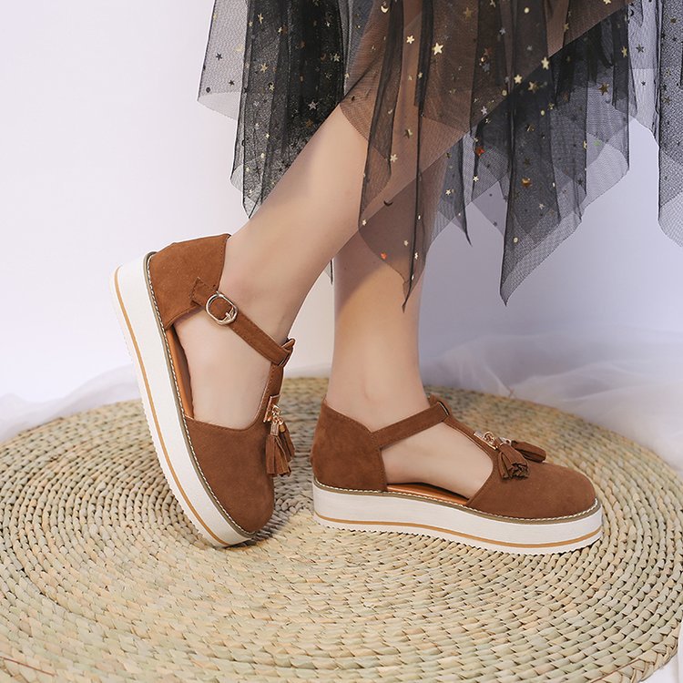 Ortho Welt Round High Heel Sandals With Fringe - Unique Elegance