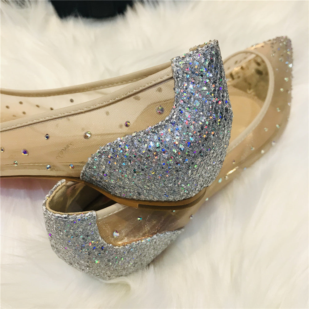 Ortho Welt Transparent Mesh High Heels With Rhinestones