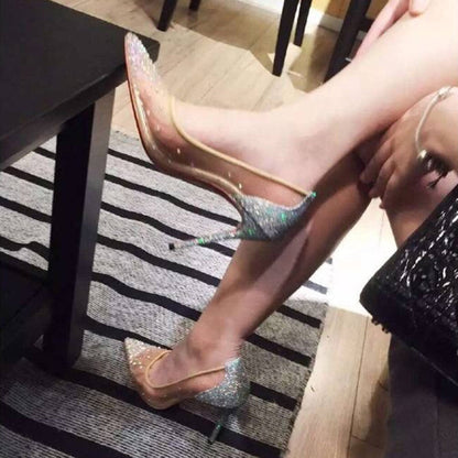 Ortho Welt Transparent Mesh High Heels With Rhinestones
