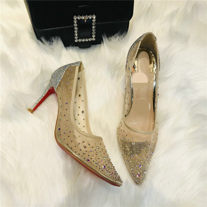 Ortho Welt Transparent Mesh High Heels With Rhinestones