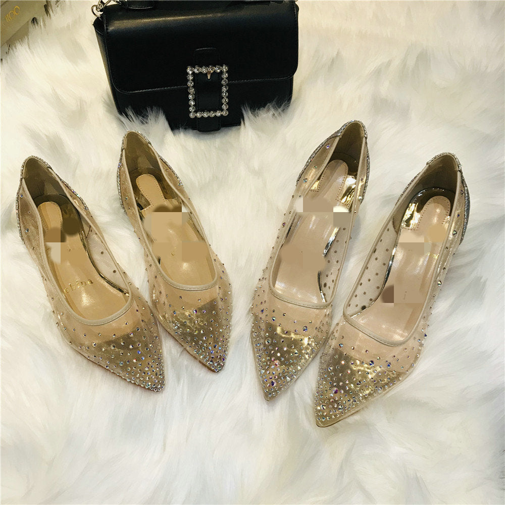 Ortho Welt Transparent Mesh High Heels With Rhinestones