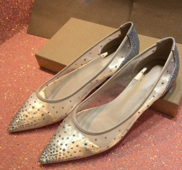 Ortho Welt Transparent Mesh High Heels With Rhinestones