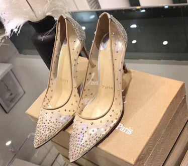 Ortho Welt Transparent Mesh High Heels With Rhinestones