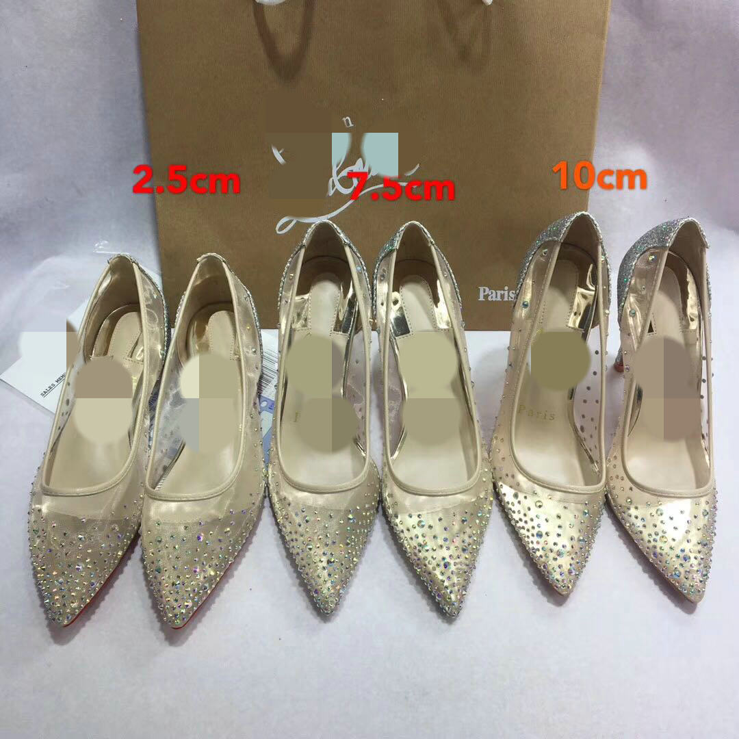 Ortho Welt Transparent Mesh High Heels With Rhinestones