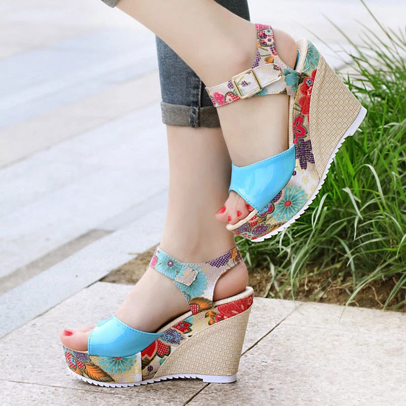 Ortho Welt Floral Heeled Sandals - Unique Elegance