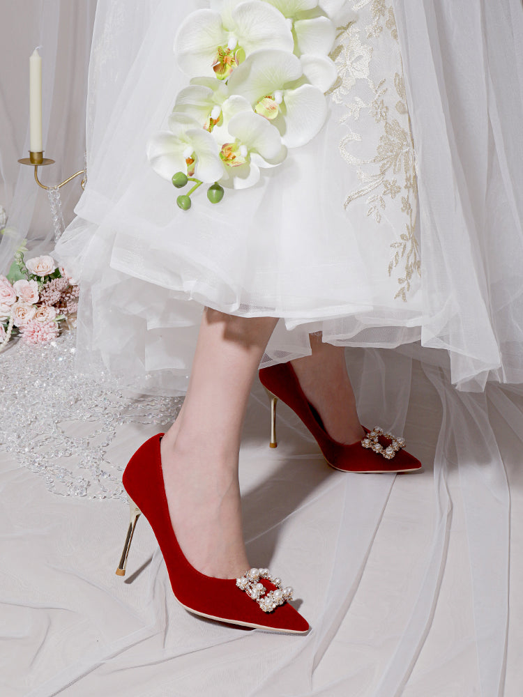 Ortho Welt Pearl And Rhinestone Stiletto Wedding Shoes