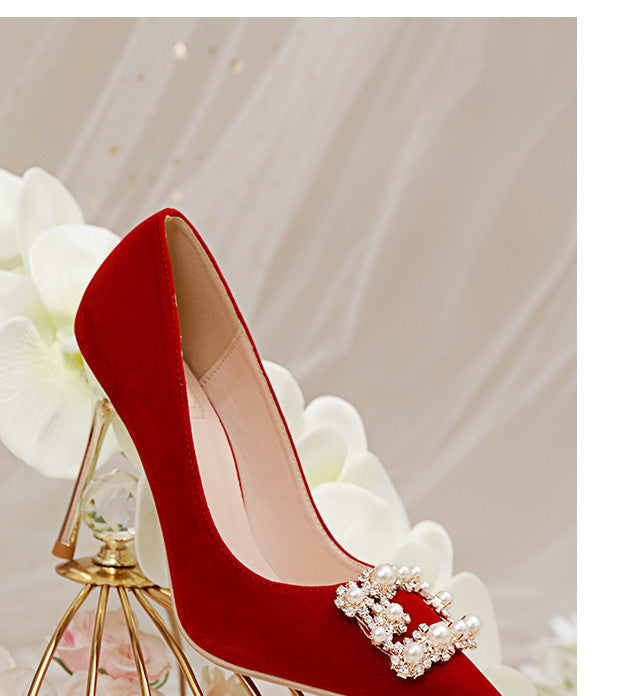 Ortho Welt Pearl And Rhinestone Stiletto Wedding Shoes