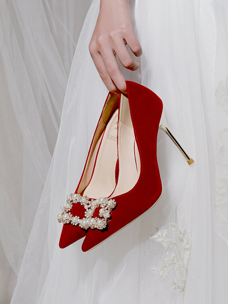 Ortho Welt Pearl And Rhinestone Stiletto Wedding Shoes