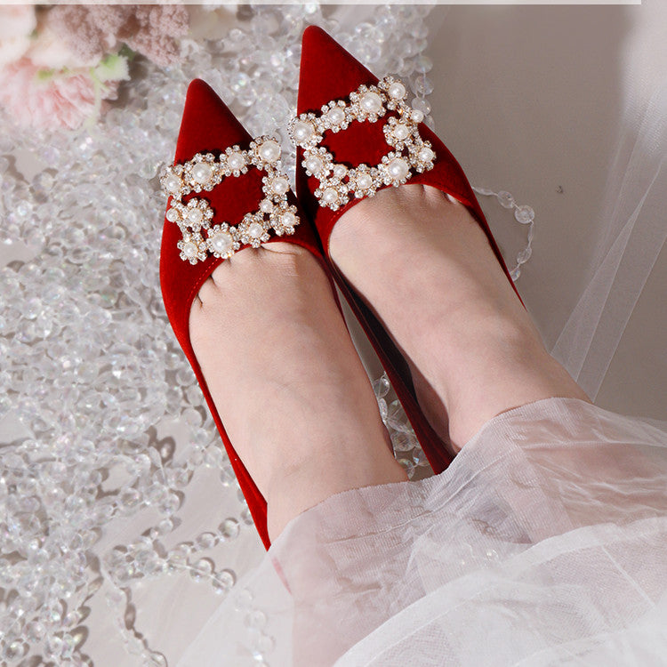 Ortho Welt Pearl And Rhinestone Stiletto Wedding Shoes