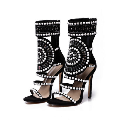 Ortho Welt Rhinestone High-Heeled Sandals - Unique Elegance