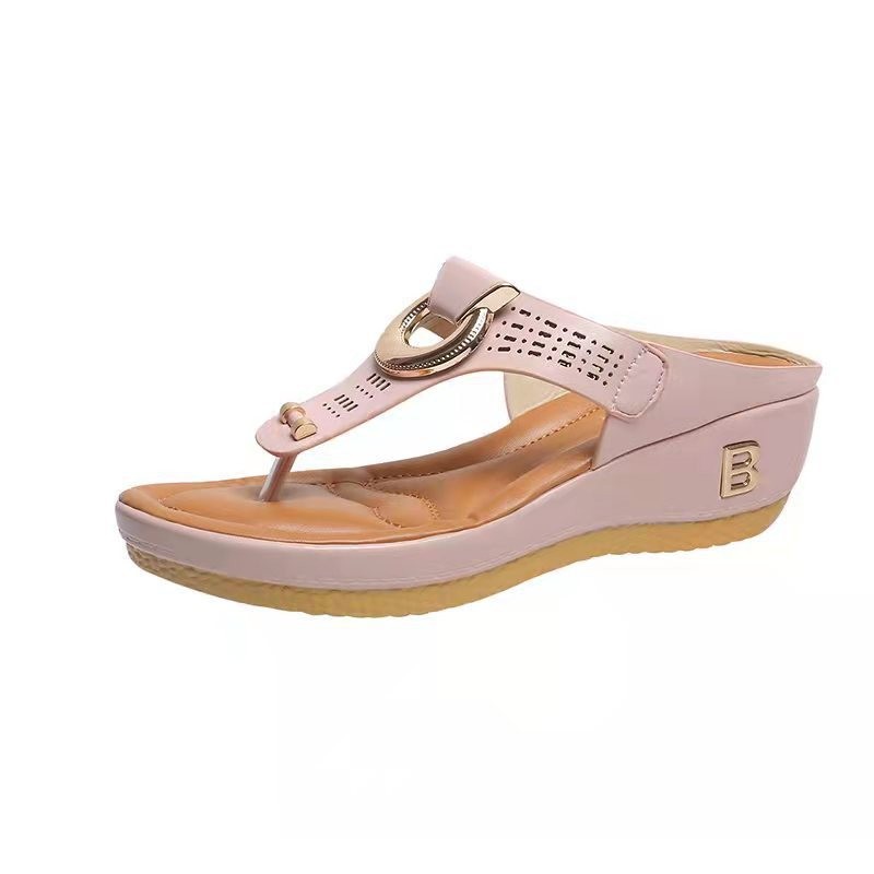 Ortho Welt High Heel Thong Sandals With Metallic Decorations